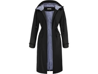 Womens Long Raincoats Waterproof  Outwear Rain Jacket Trench Coat