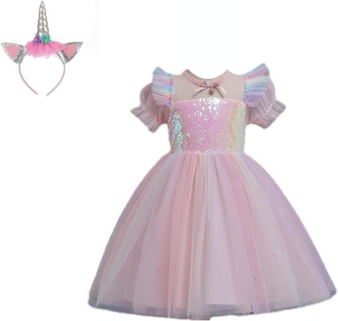 kids-dress-for-girls-rainbow-sequins-tulle-gown-with-silver-unicorn-headband-big-2