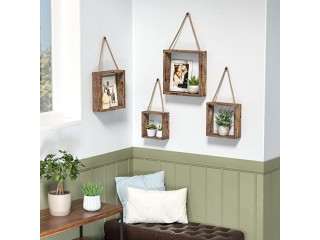 Floating Hanging Square Shelves Wall Mounted Rustic Wood Cube