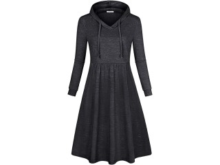 Women's Long Sleeve Pleated Swing Dress with Hooded