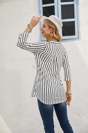 ninedaily-womens-34-sleeve-plaid-shirts-zip-floral-casual-tunic-blouse-tops-big-1
