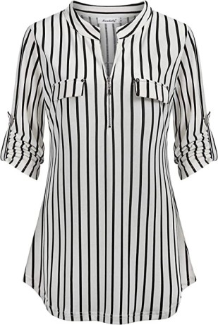 ninedaily-womens-34-sleeve-plaid-shirts-zip-floral-casual-tunic-blouse-tops-big-0