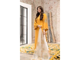 Top Made in Mustard Soft Crepe Fabric Features Boat Neck for Sale.