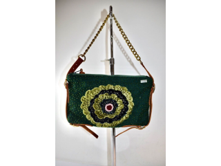 Designer Vintage Chan Luu Green Beaded Hand Bag Size Medium On Sale