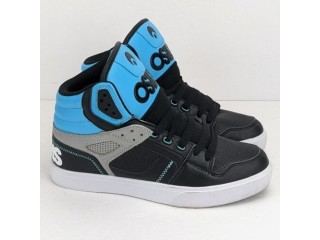 OSIRIS CLONE Men's 9 Lt Blue Black Grey High top Skateboard Shoes Fat Tongue