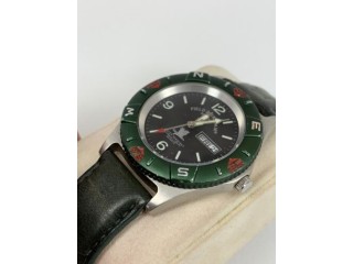 Field & Stream Mens Quartz Watch Green WR Lather Band Compass Bezel F31GL