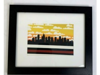 City Skyline Art Print Framed Matted Black Gold Modern Building Home Decor Conte