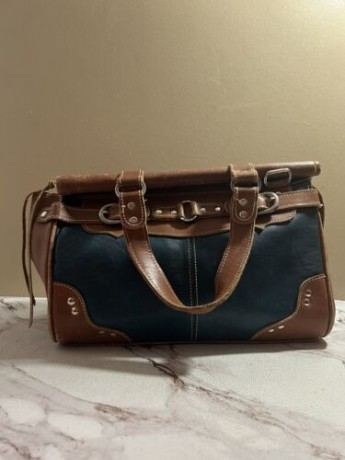 vintage-american-west-brown-blue-leather-handbag-studded-purse-big-0