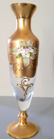vintage-trefuochi-murano-italy-24k-gold-vase-clear-glass-raised-floral-signed-big-0