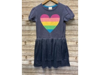 Hanna Andersson Rainbow Heart Sweater Top Ruffle Skirt Blue Dress