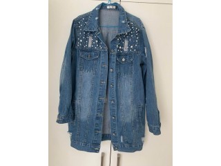 Women jeans jacket with pearls - fit medium size