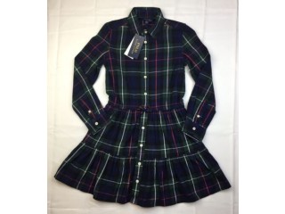 Polo Ralph Lauren Girls 7 Long Sleeve Plaid Dress Blue Green Button