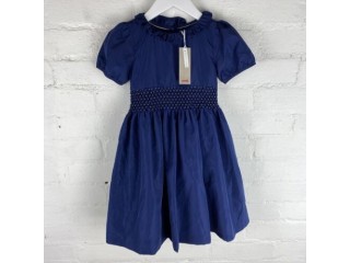 John Lewis Heirloom Collection Smock Party Dress Navy Blue Age 8