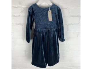 John Lewis Heirloom Collection Teal Velvet Smock Party Dress Blue Age 3