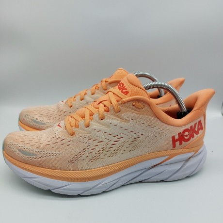 hoka-one-one-clifton-8-womens-uk-size-95-peach-white-trainers-running-shoe-used-big-0
