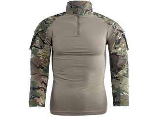 LANBAOSI Men's Tactical Combat Shirt and Pants Set Long Sleeve Multicam Woodland BDU Hunting Military Uniform 1/4 Zip