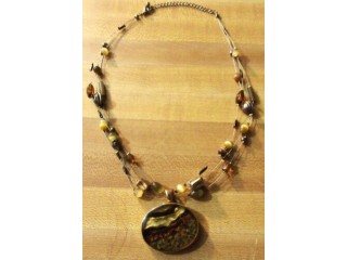 Brown gold silver tone metal strand Pendant Necklace