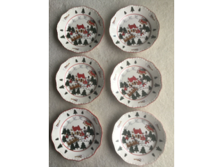 Masons Christmas Village Set Of Six 19cm Salad Plates - Made in England