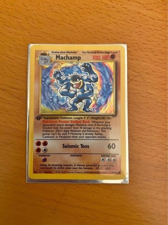 machamp-1995-1st-edition-holo-foil-pokemon-card-very-rare-good-condition-big-0