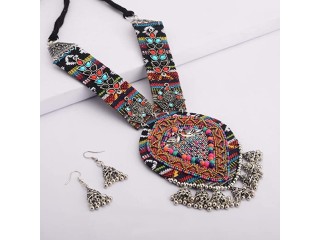 Turkish Tribal Long Pendant Necklace & Earrings