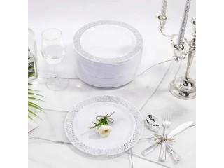 175Pcs Silver disposable Plastic tableware