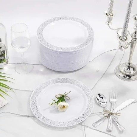 175pcs-silver-disposable-plastic-tableware-big-0